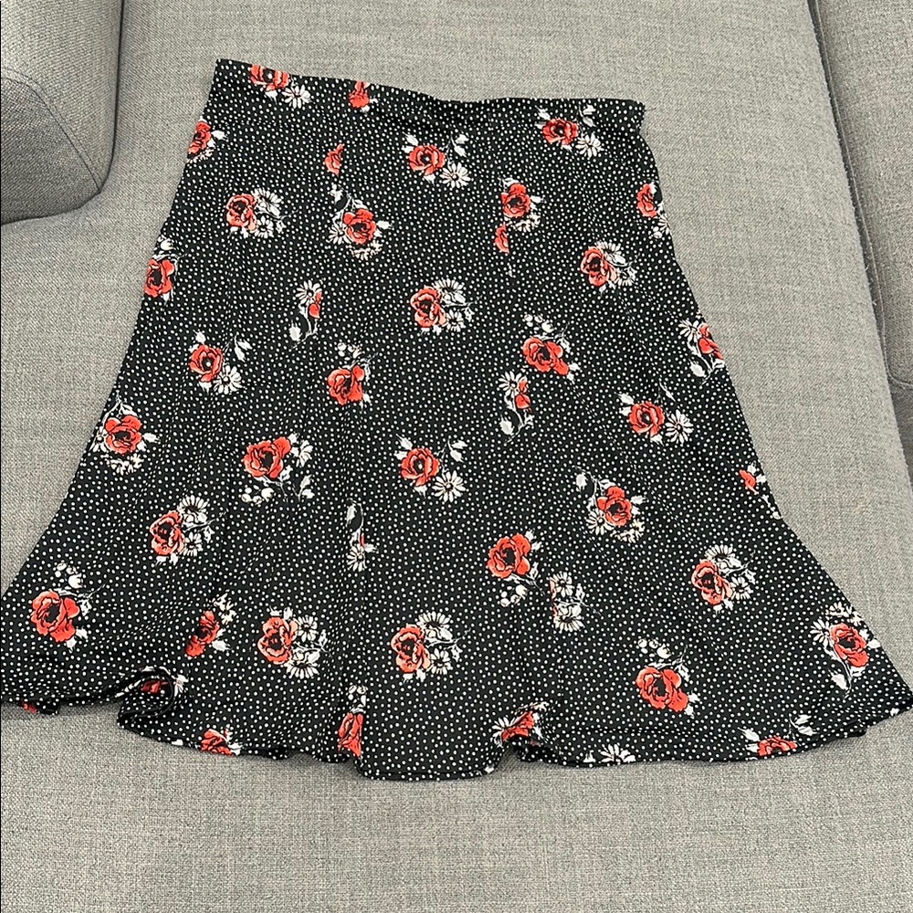 Floral Black Skirt with Red and White Accents